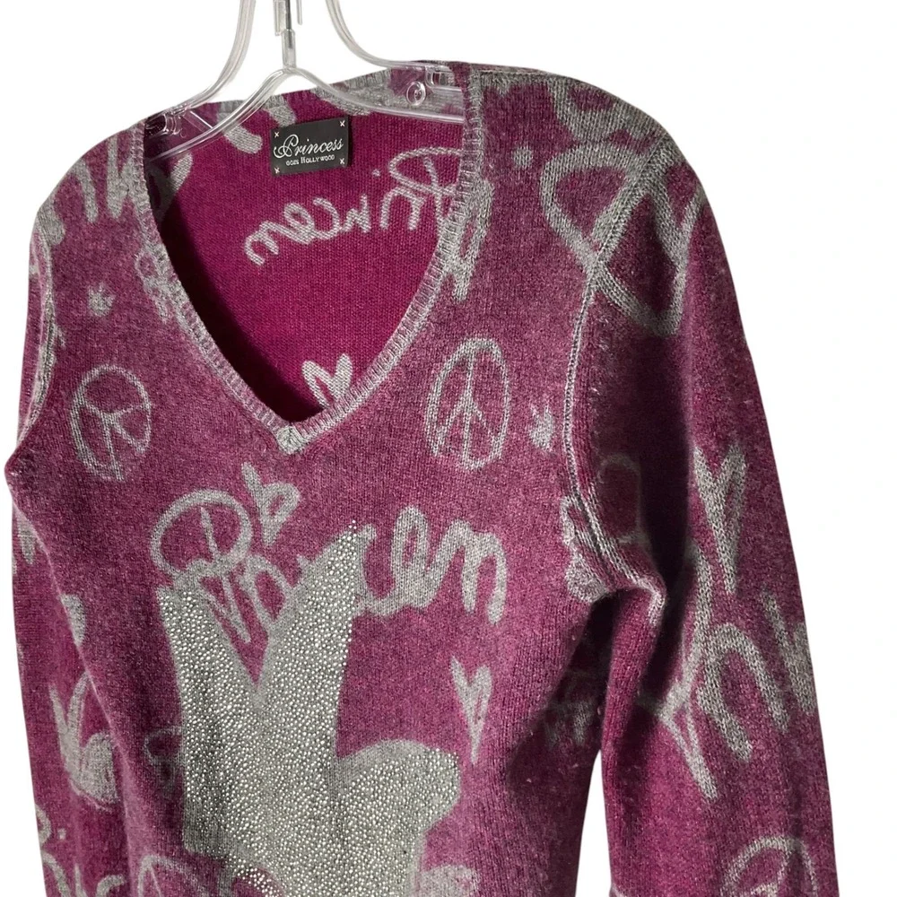 Princess Goes Hollywood Peace Rhinestone Cashmere Sweater Purple Size Small